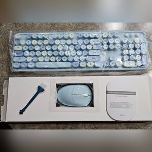 Wireless Keyboard and Mouse Combo, Blue Retro